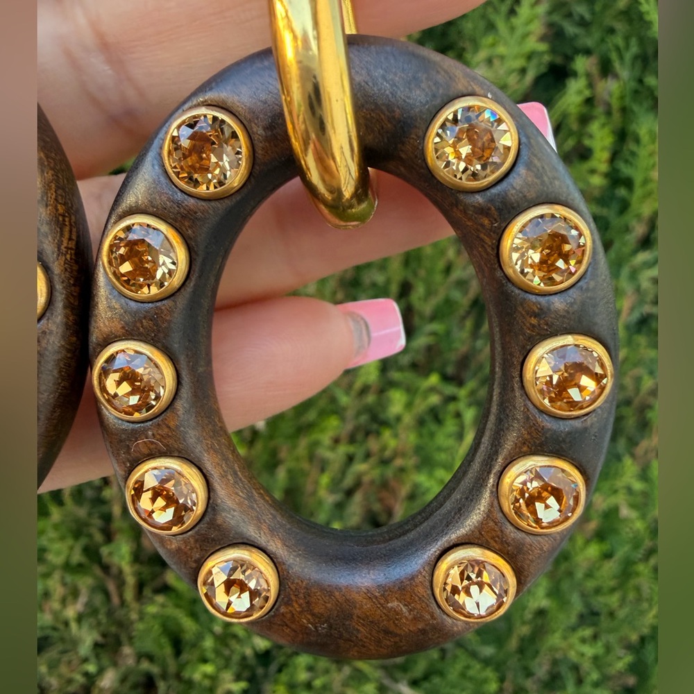 #251 Dolce & Gabbana Wood Drop Hoop Earrings - Picture 7 of 13